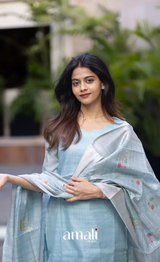 Athira Chanderi Salwar - Light Blue and Gold salwar