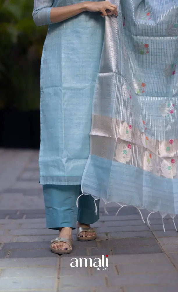 Athira Chanderi Salwar - Light Blue and Gold salwar