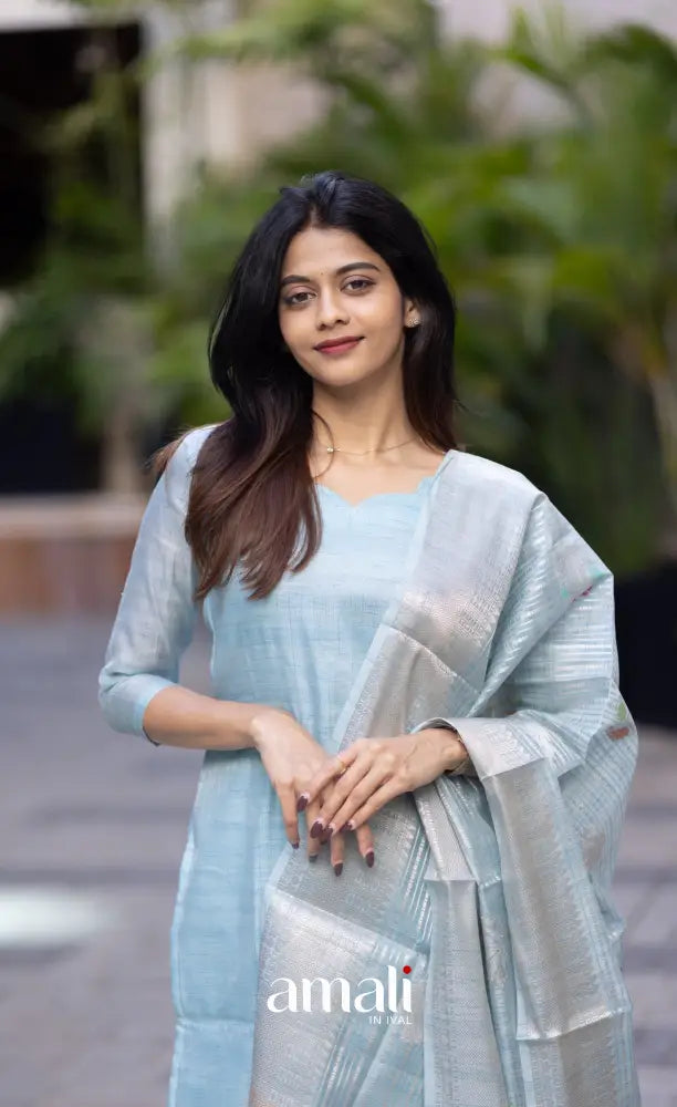 Athira Chanderi Salwar - Light Blue and Gold salwar