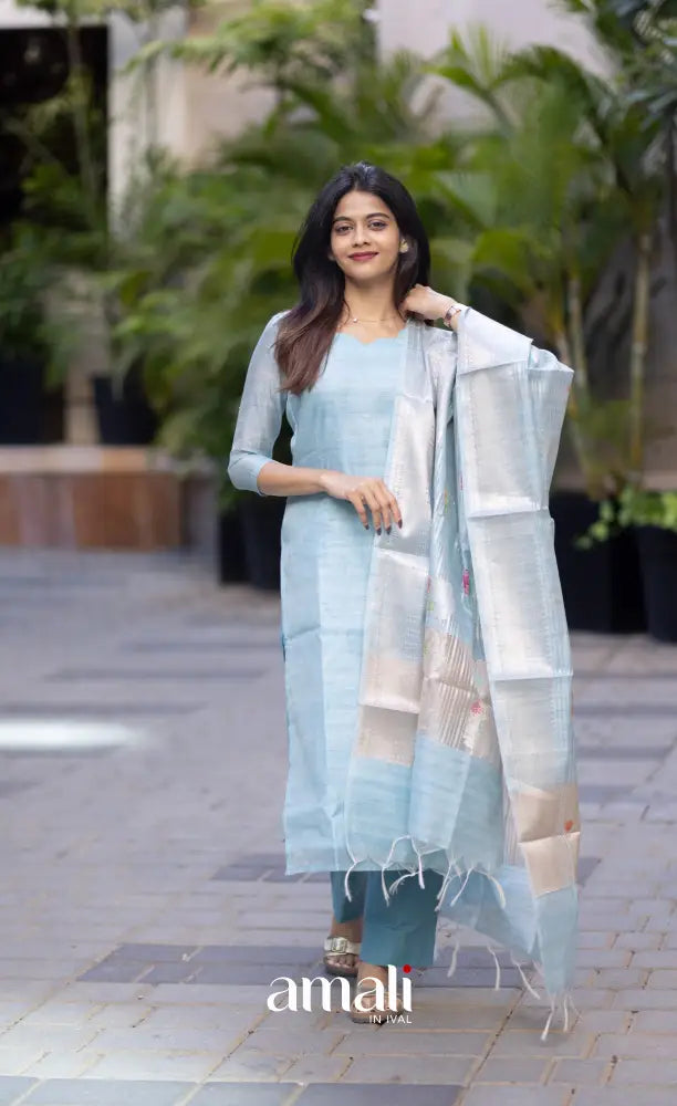 Athira Chanderi Salwar - Light Blue and Gold salwar