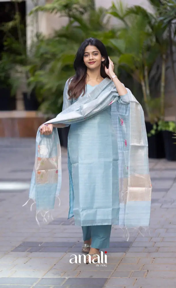 Athira Chanderi Salwar - Light Blue and Gold salwar