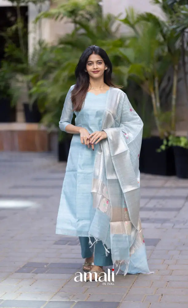 Athira Chanderi Salwar - Light Blue and Gold salwar