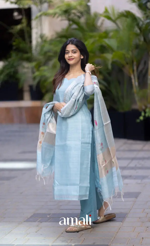 Athira Chanderi Salwar - Light Blue and Gold salwar