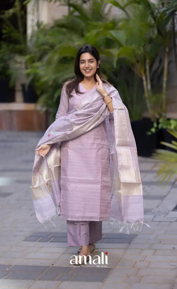 Athira Chanderi Salwar - two tone lilac and and Gold salwar