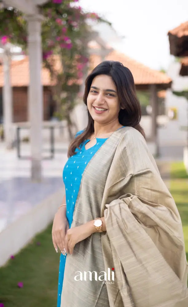 Athira handloom Cotton Salwar - Light Blue and Sandal salwar