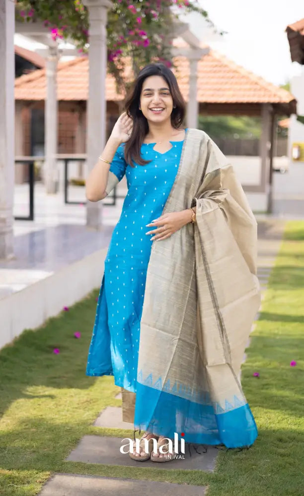 Athira handloom Cotton Salwar - Light Blue and Sandal salwar