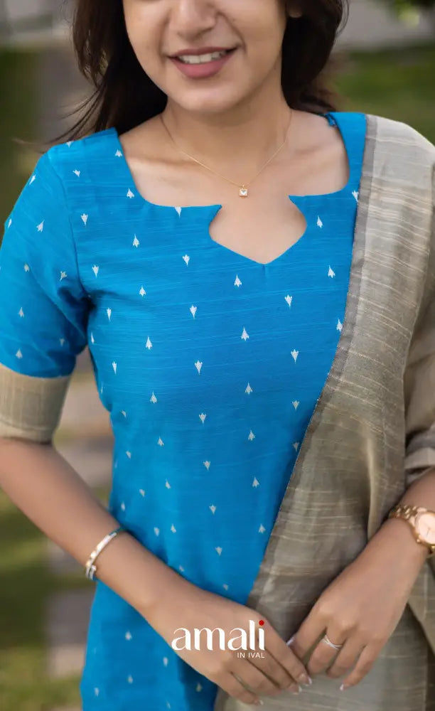 Athira handloom Cotton Salwar - Light Blue and Sandal salwar