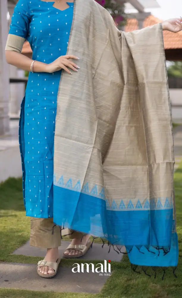 Athira handloom Cotton Salwar - Light Blue and Sandal salwar