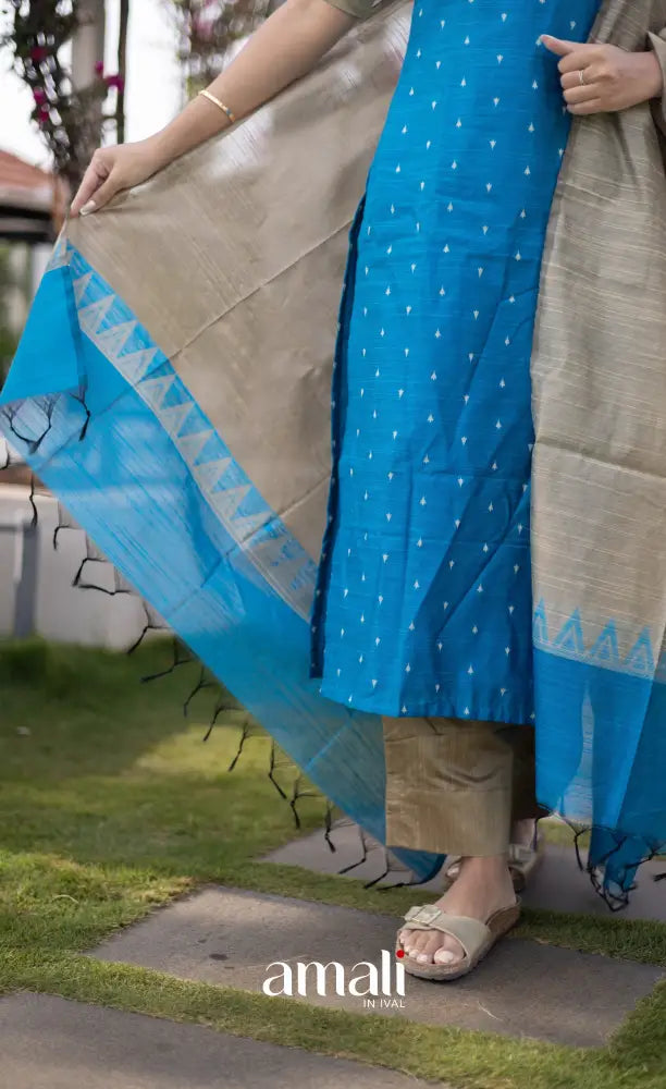 Athira handloom Cotton Salwar - Light Blue and Sandal salwar