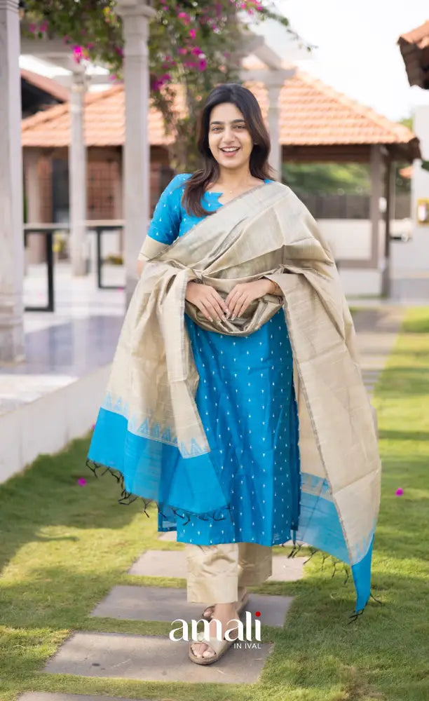 Athira handloom Cotton Salwar - Light Blue and Sandal salwar