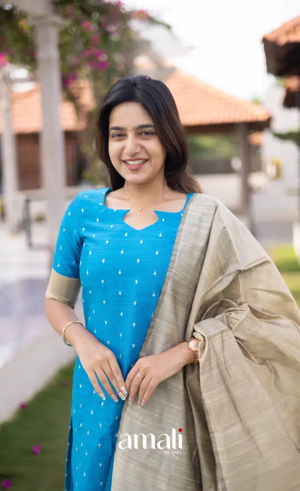 Athira handloom Cotton Salwar - Light Blue and Sandal salwar