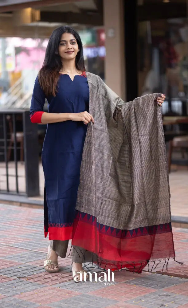 Athira handloom Cotton Salwar - Navy Blue and Grey salwar