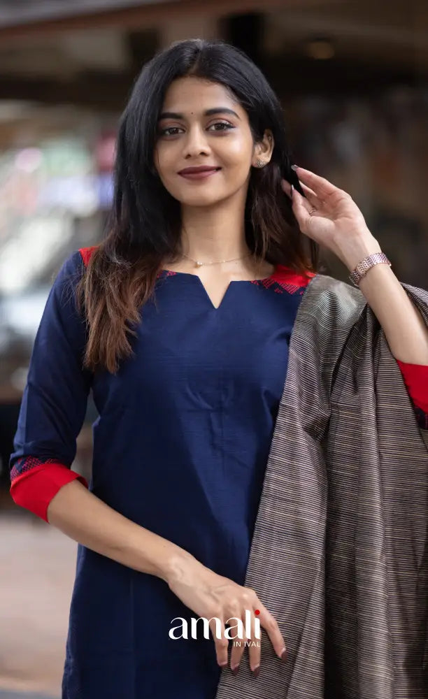 Athira handloom Cotton Salwar - Navy Blue and Grey salwar