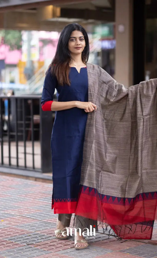 Athira handloom Cotton Salwar - Navy Blue and Grey salwar