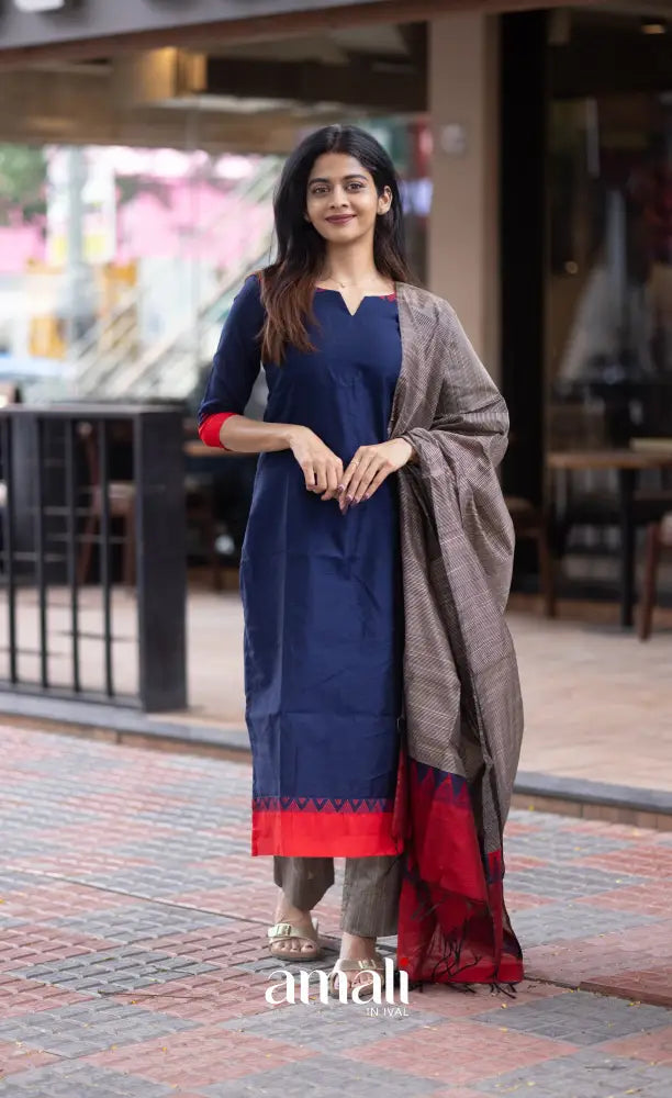 Athira handloom Cotton Salwar - Navy Blue and Grey salwar