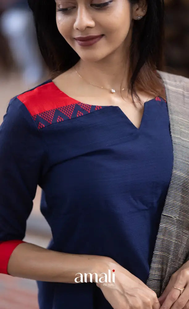 Athira handloom Cotton Salwar - Navy Blue and Grey salwar