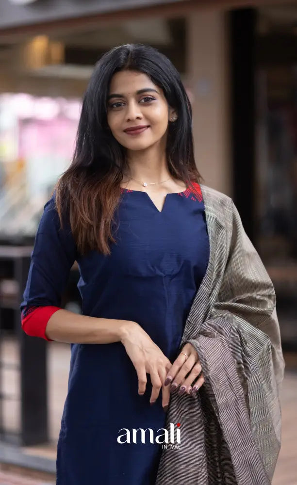 Athira handloom Cotton Salwar - Navy Blue and Grey salwar