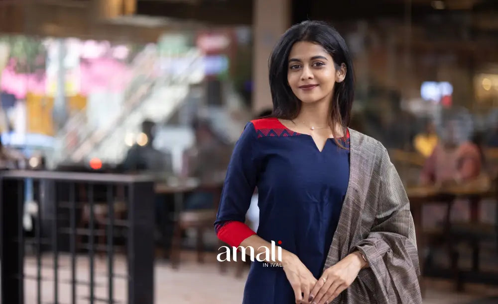 Athira handloom Cotton Salwar - Navy Blue and Grey salwar