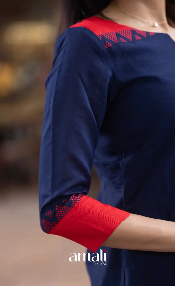 Athira handloom Cotton Salwar - Navy Blue and Grey salwar