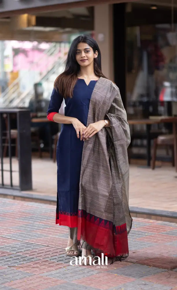 Athira handloom Cotton Salwar - Navy Blue and Grey salwar