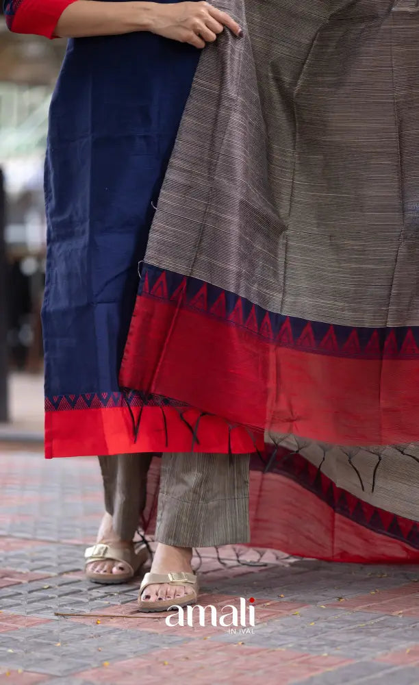Athira handloom Cotton Salwar - Navy Blue and Grey salwar