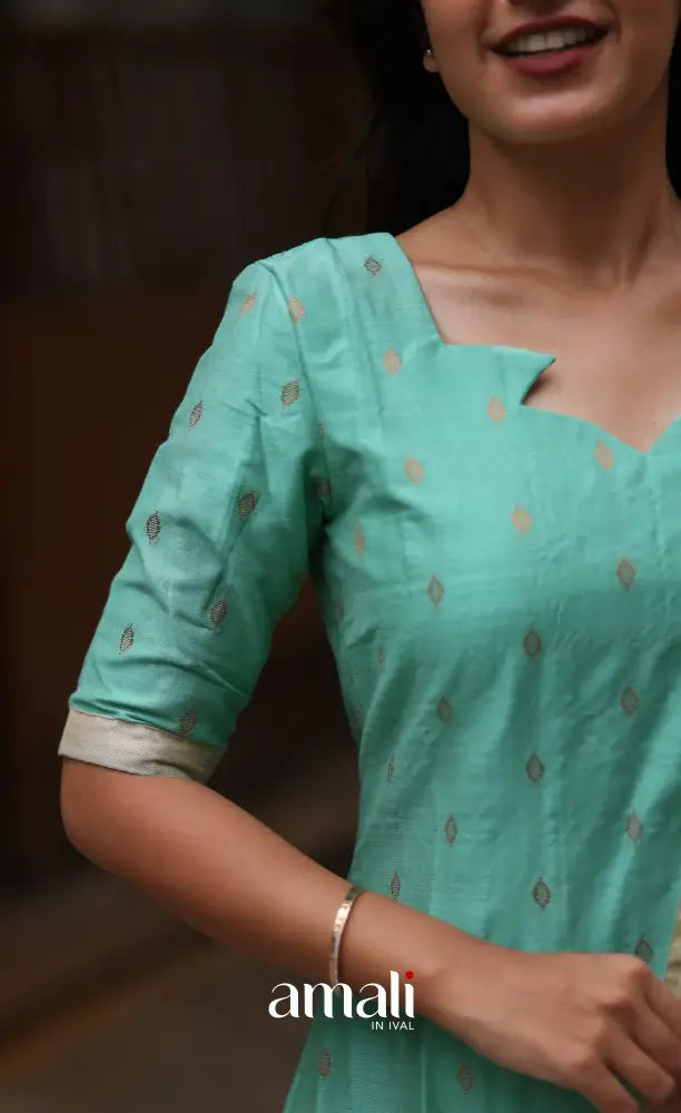 Athira handloom Cotton Salwar - Pastel Mint and Cream salwar