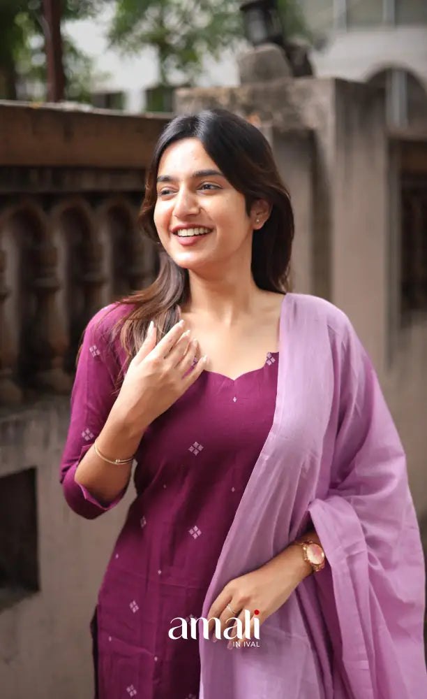 Athira handloom Cotton Salwar - Plum and Lilac salwar