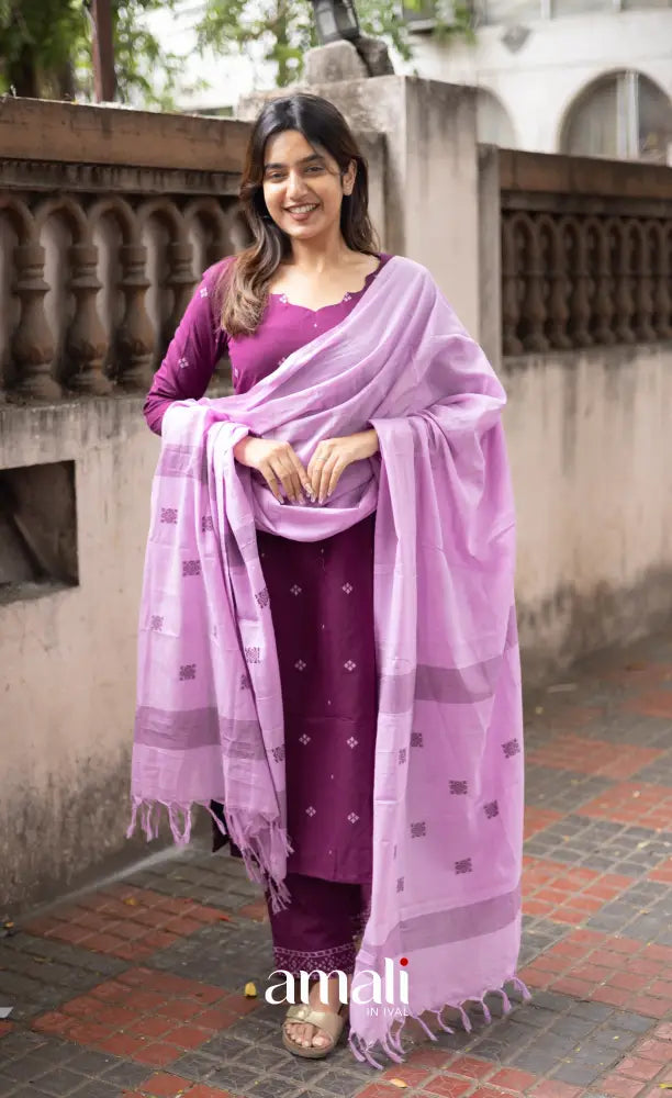Athira handloom Cotton Salwar - Plum and Lilac salwar