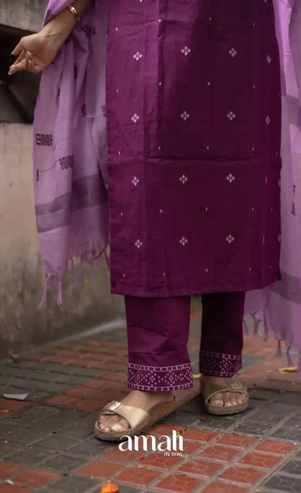 Athira handloom Cotton Salwar - Plum and Lilac salwar