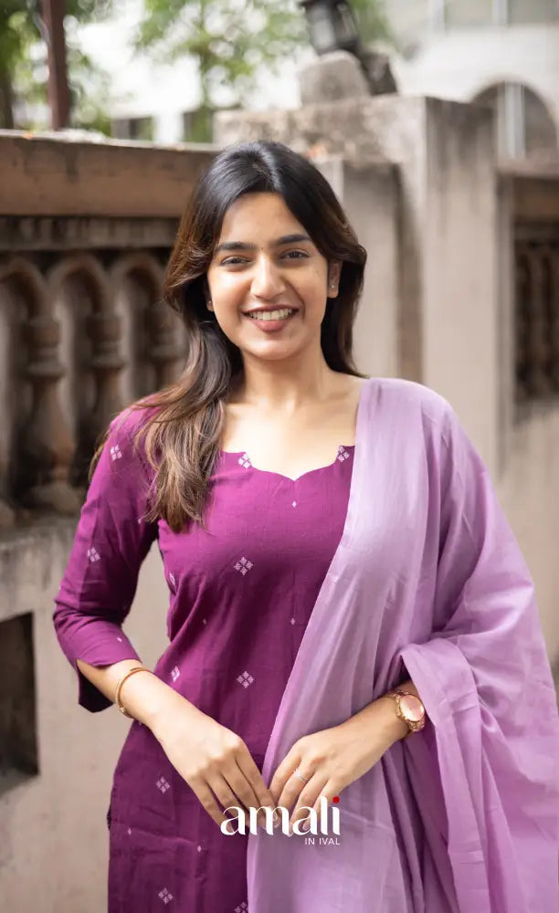Athira handloom Cotton Salwar - Plum and Lilac salwar