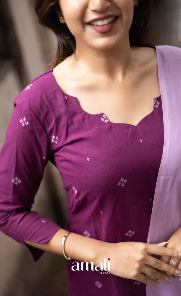 Athira handloom Cotton Salwar - Plum and Lilac salwar