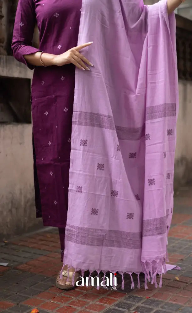 Athira handloom Cotton Salwar - Plum and Lilac salwar