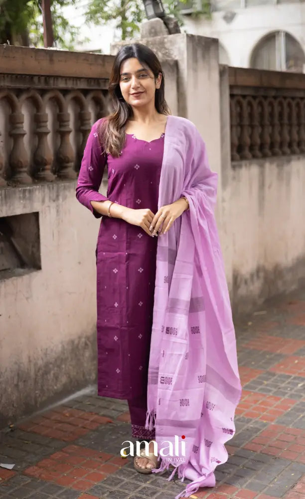 Athira handloom Cotton Salwar - Plum and Lilac salwar