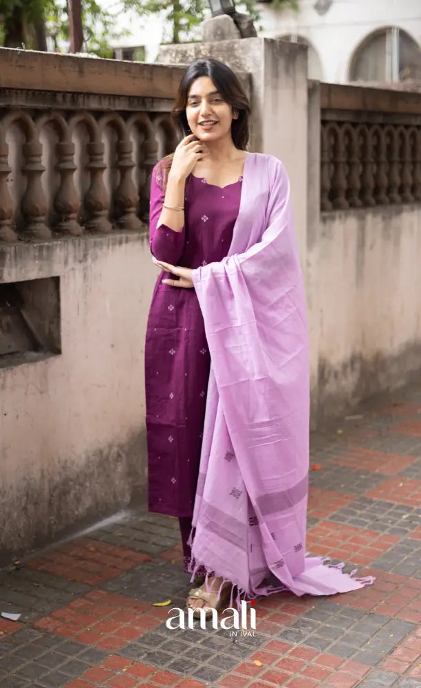 Athira handloom Cotton Salwar - Plum and Lilac salwar