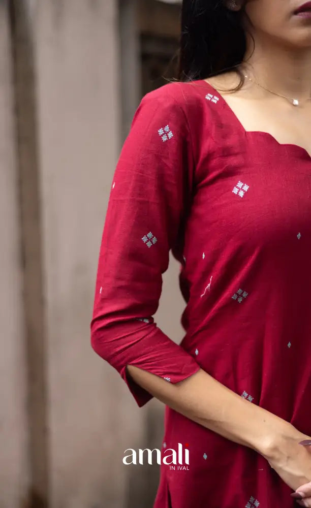 Athira handloom Cotton Salwar - Reddish Maroon and Sky Blue salwar