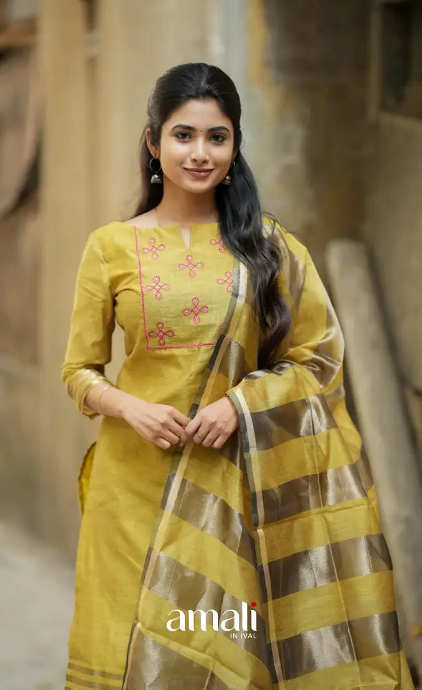 Athira Henna Yellow Chanderi Salwar salwar