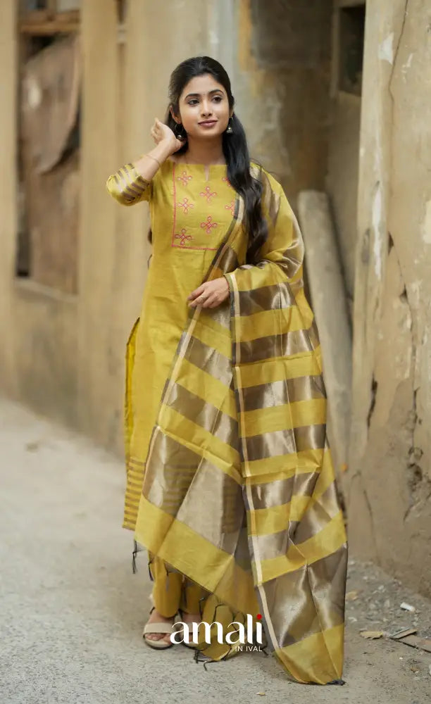 Athira Henna Yellow Chanderi Salwar salwar