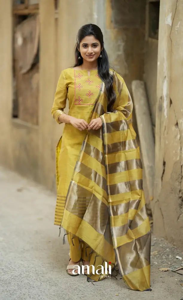 Athira Henna Yellow Chanderi Salwar salwar
