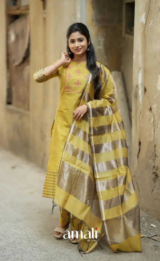 Athira Henna Yellow Chanderi Salwar salwar