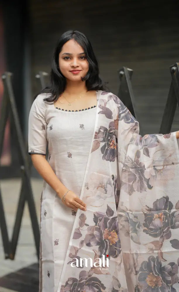 Athira Light Grey and Black Kota Salwar salwar