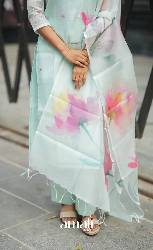 Athira Light Teal and Pink Kota Salwar salwar