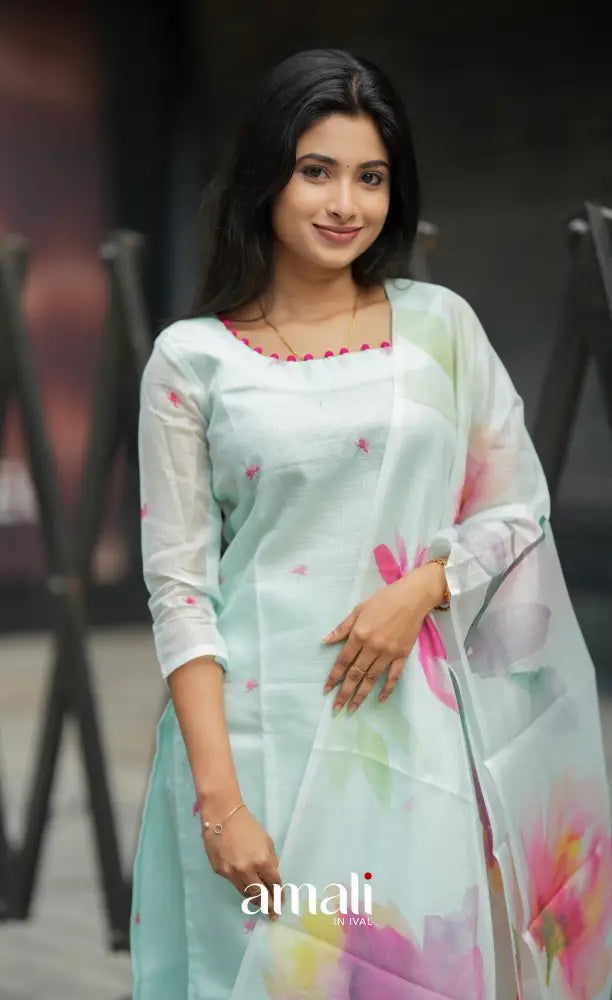 Athira Light Teal and Pink Kota Salwar salwar