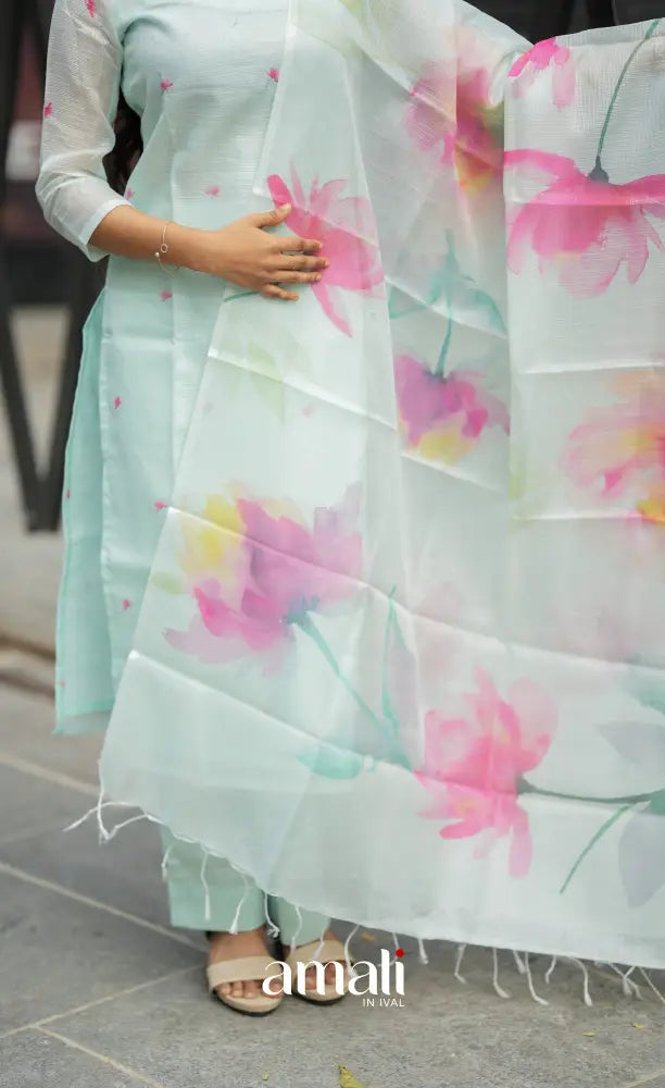 Athira Light Teal and Pink Kota Salwar salwar