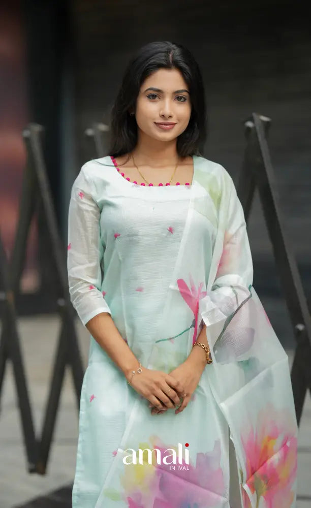 Athira Light Teal and Pink Kota Salwar salwar