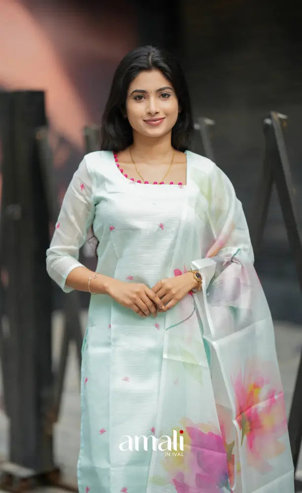 Athira Light Teal and Pink Kota Salwar salwar