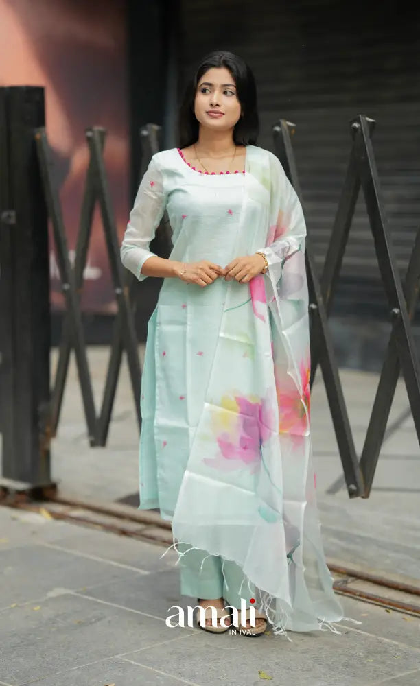 Athira Light Teal and Pink Kota Salwar salwar