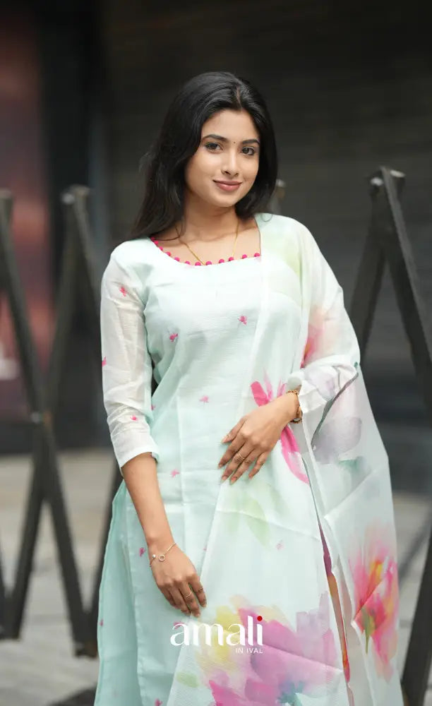 Athira Light Teal and Pink Kota Salwar salwar
