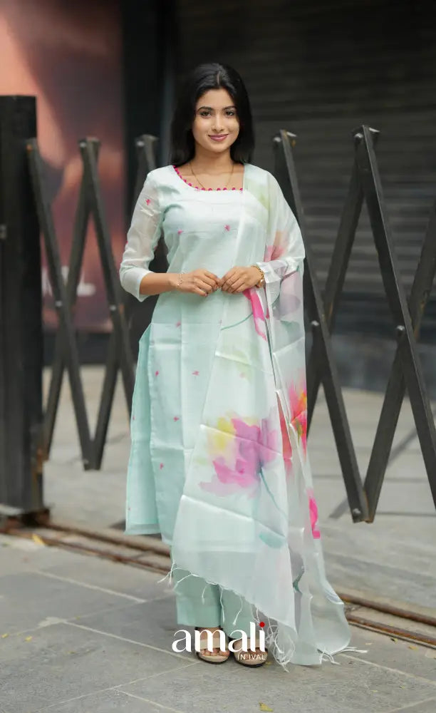 Athira Light Teal and Pink Kota Salwar salwar