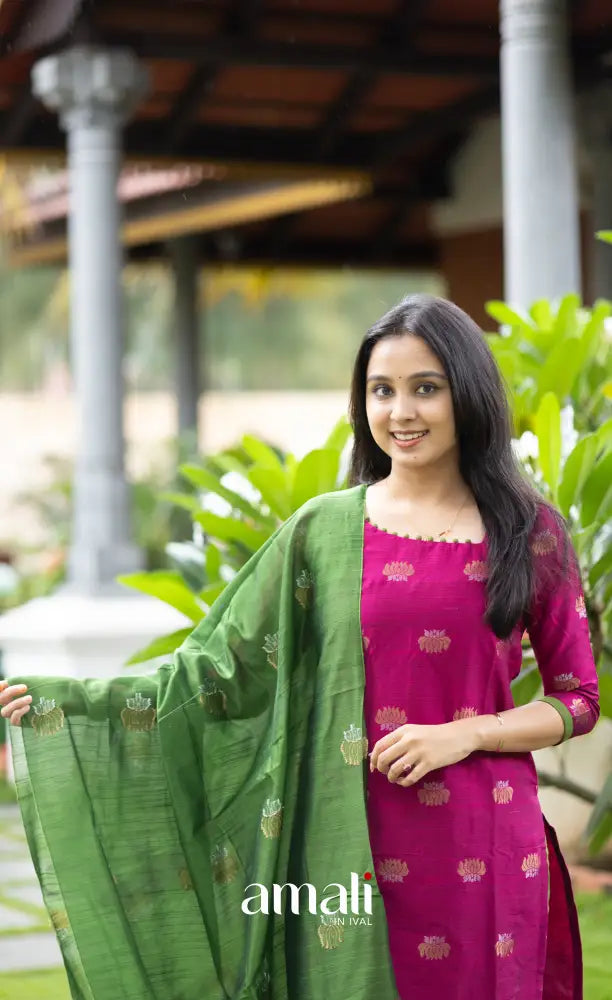 Athira Magenta Pink with Green Salwar salwar