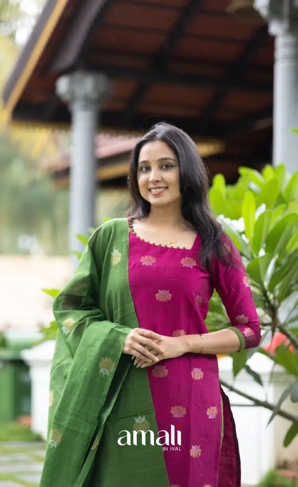 Athira Magenta Pink with Green Salwar salwar